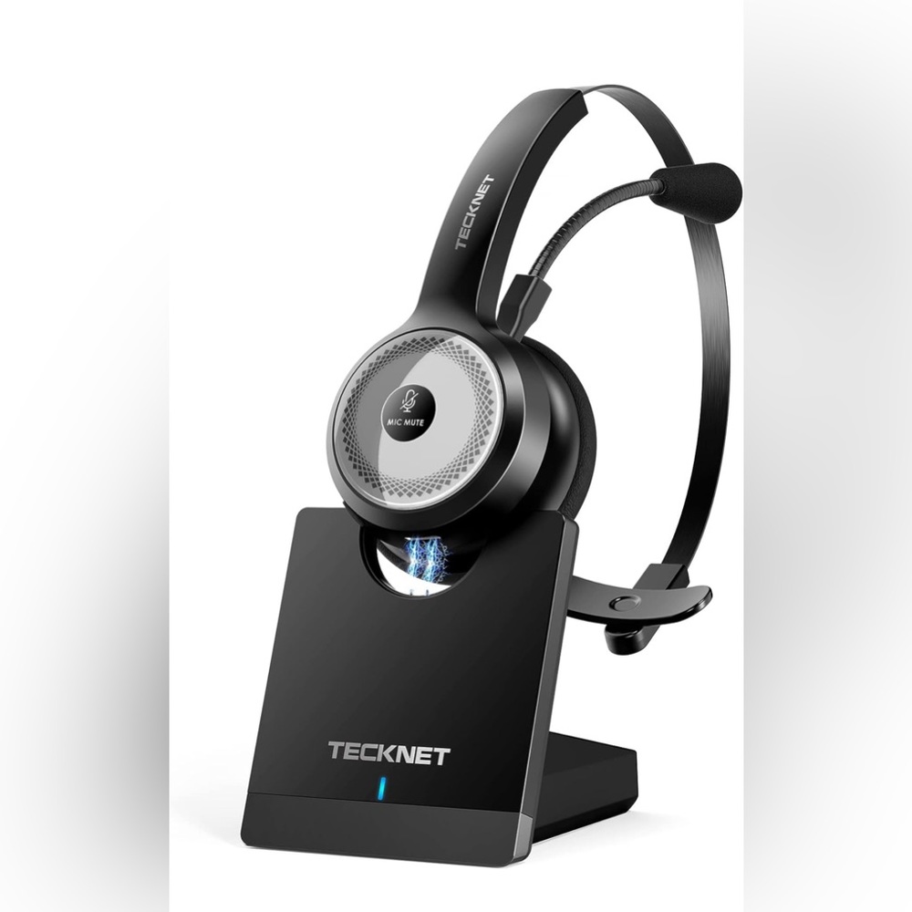 TECKNET Bluetooth 5.0 Wireless Headset with AI Noise Cancelling Microphone